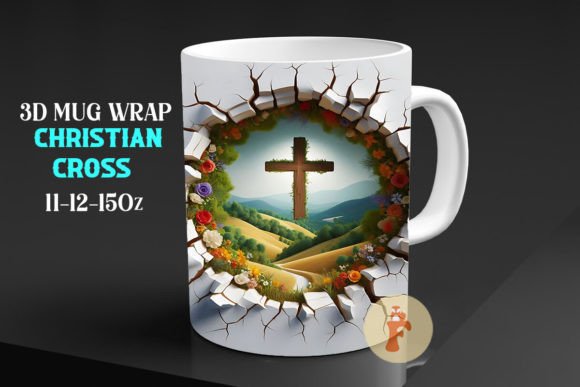 3D Christian Cross Mug Wrap PNG for Crafts