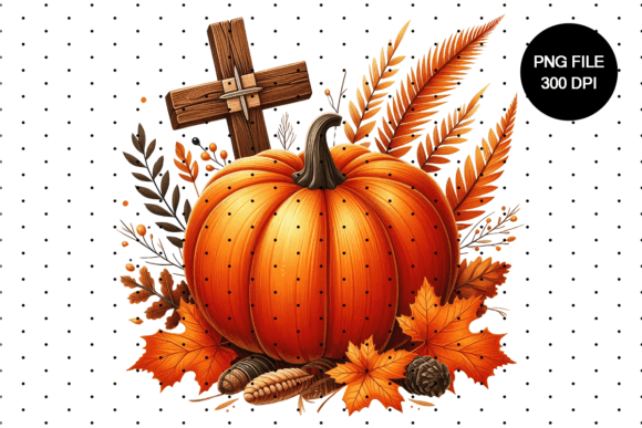 Fall Autumn Pumpkin Cross Jesus Clipart4 and Illustrations
